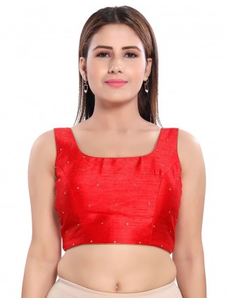 Red colored raw silk blouse for wedding