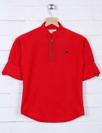 Red cotton fabric chinese neck shirt