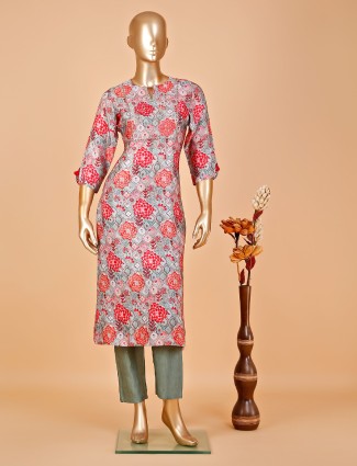 Red floral printed kurti with pant 