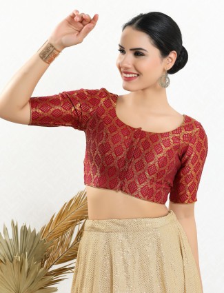 Red jacquard ready made blouse