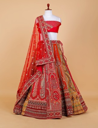 Red rich embroidery unstitched lehenga choli