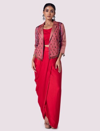 Red silk jacket style designer suit