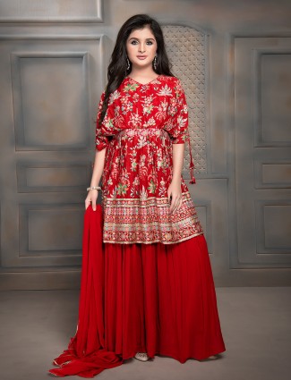 Red silk palazzo set in printed
