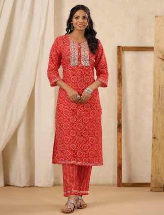 Red silk printed kurti set