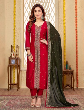 Magenta silk salwar suit with dupatta