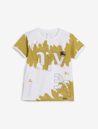 Red Sound white and yellow printed t shirt