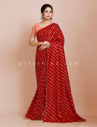 Red wedding leheriya saree in dola silk