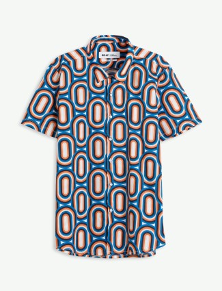 Relay cotton blue and orange printed shirt