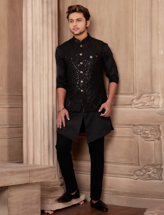 Rich black silk waistcoat set