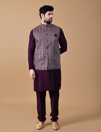 Rich dark purple silk waistcoat set