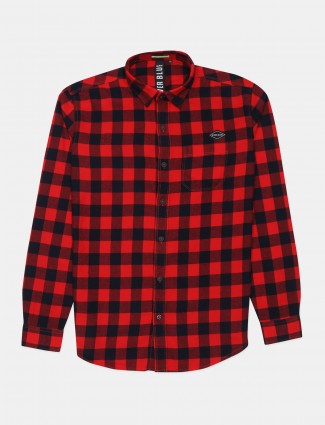 River Blue casual wear red and black checks shirt