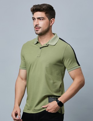 River Blue cotton green plain t-shirt