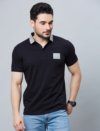River Blue cotton plain black casual t-shirt