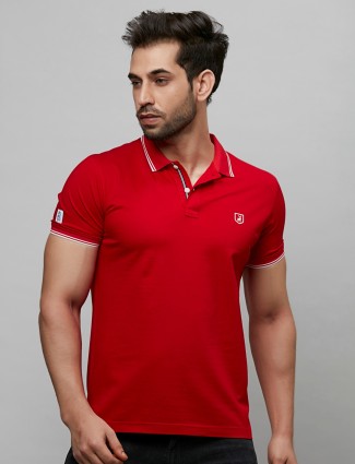 River Blue cotton red solid polo t-shirt