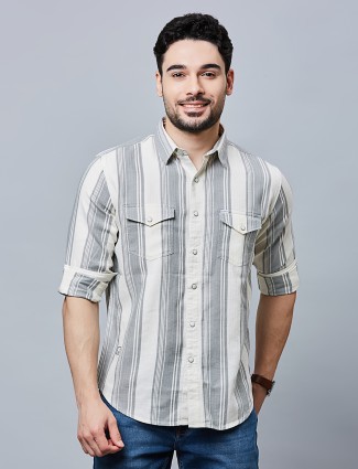 RIVER BLUE grey stripe casual shirt