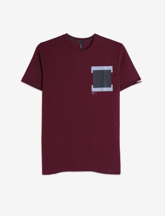 RIVER BLUE maroon cotton casual t-shirt