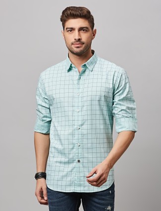 River Blue mint green cotton checks shirt