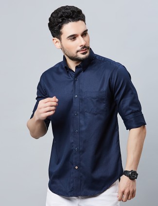 RIVER BLUE navy plain casual shirt