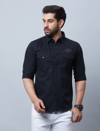 River Blue plain black shirt for casual