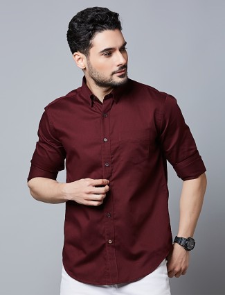 RIVER BLUE plain maroon coton shirt