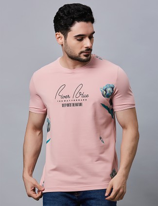 River Blue printed cotton pink t-shirt