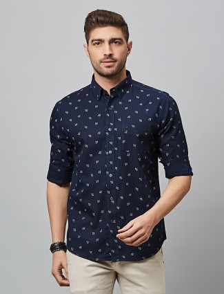 River Blue printed navy shirt in cotton