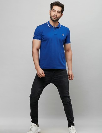 River Blue solid royal blue cotton polo t-shirt