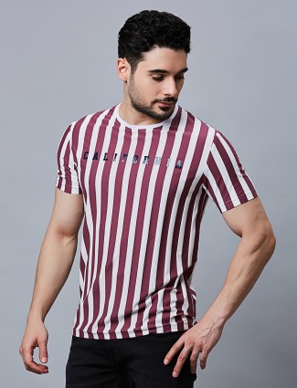 RIVER BLUE white and wine stripe t-shirt