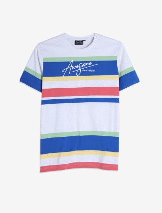 RIVER BLUE white stripe cotton casual t-shirt