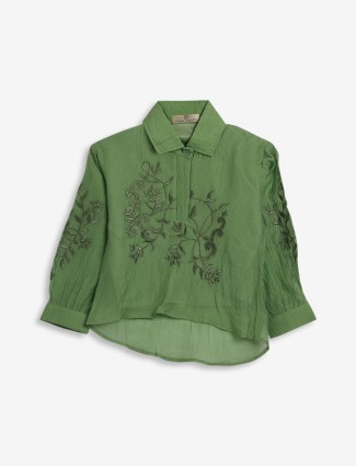 Roxy cotton green embroidery top