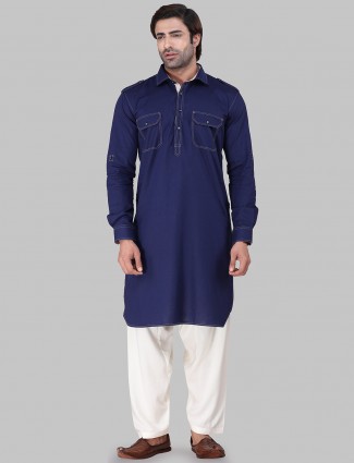 Royal blue cotton rayon pathani suit