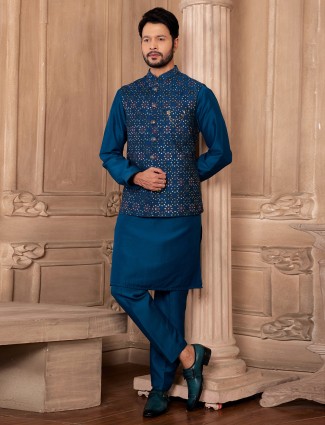 Royal blue wedding waistcoat set in silk