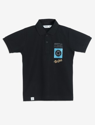 RUFF black cotton polo t-shirt
