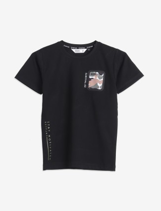 Ruff black half sleeve casual t-shirt