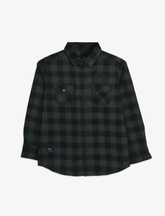 Ruff dark green checks coton shirt