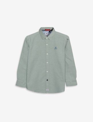 Ruff plain pista green cotton shirt