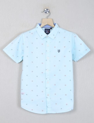 Ruff printed sky blue casual cotton shirt 