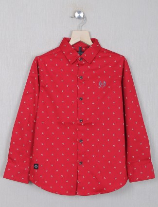 Ruff printed style red shirt in cotton for casual event