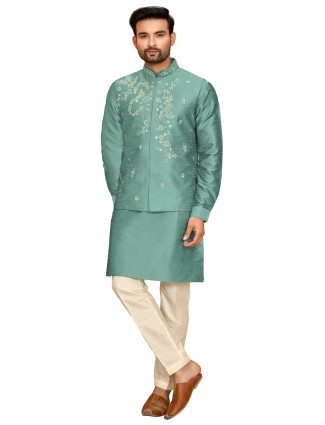 Sea green waistcoat set in silk