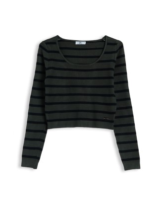 Sheczzar olive and black stripe knitted top