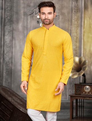 Shiny yellow cotton kurta