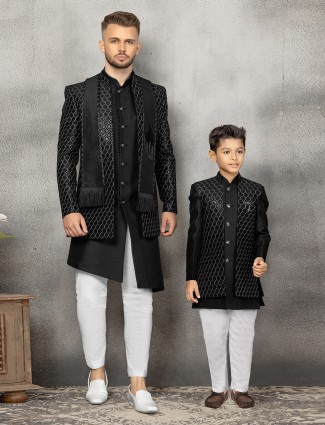 Silk black father and son indowestern