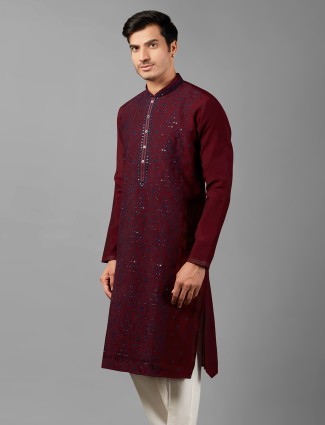 Silk embroidery maroon kurta suit