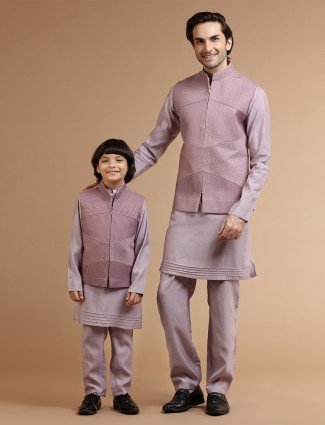 Silk father and son waistcoat set in mauve pink