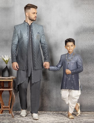 Silk grey father and son indowestern