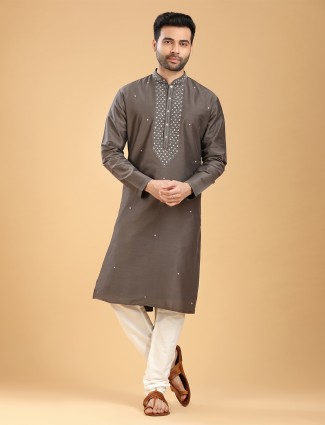 Silk grey festive kurta suit