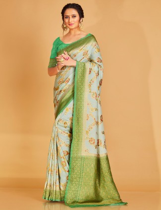 Silk sage green zari weaving saree