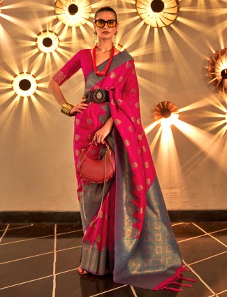 Silk magenta saree with zari weaving