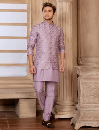 Silk mauve purple wedding look waistcoat set
