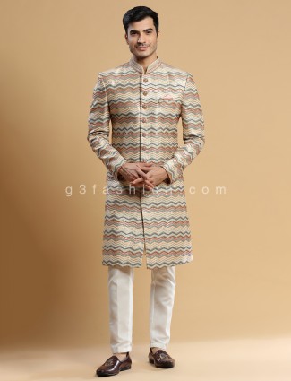 Silk multi color indowestern for wedding